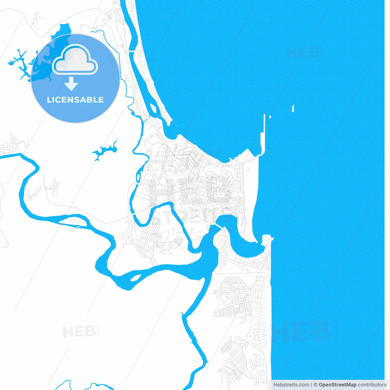 Ilheus, Brazil PDF vector map with water in focus