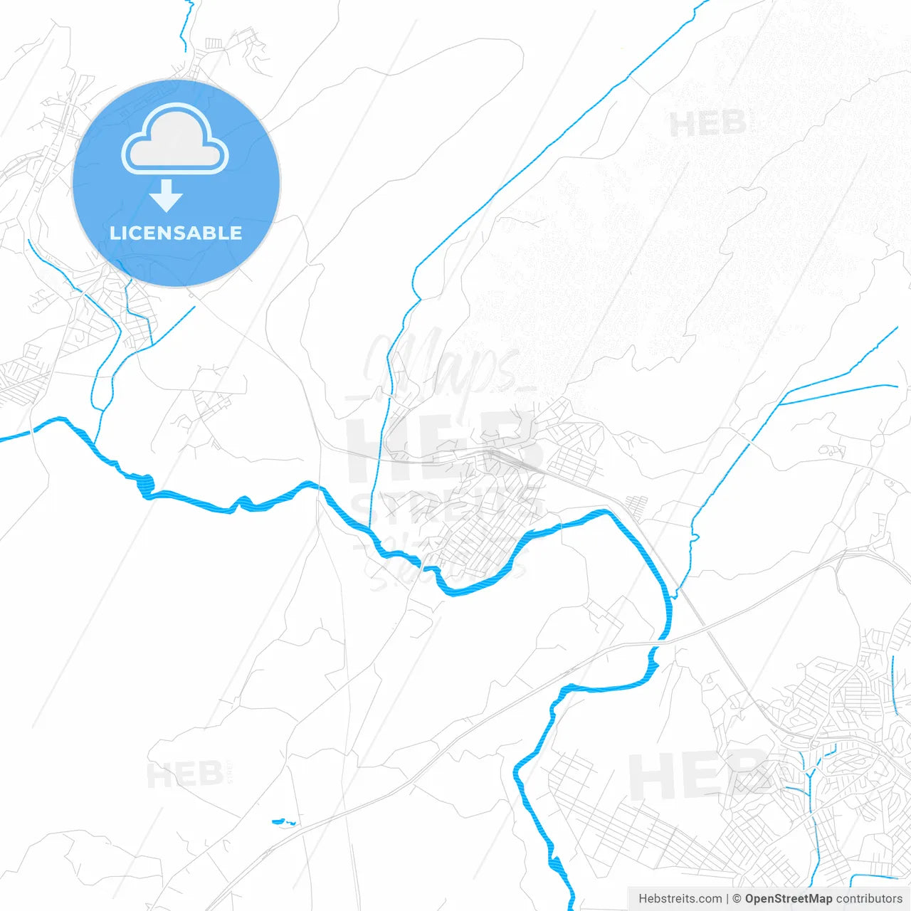 Japeri, Brazil PDF vector map with water in focus