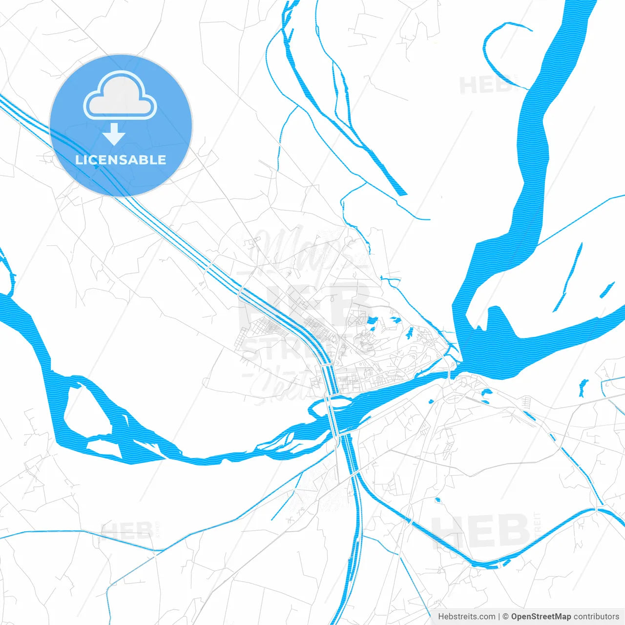 Sukkur, Pakistan PDF vector map with water in focus