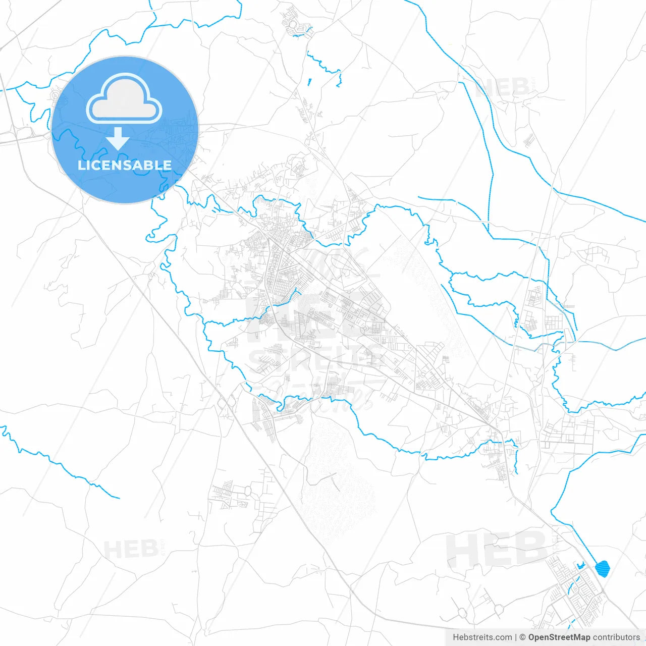 Wah Cantonment, Pakistan PDF vector map with water in focus