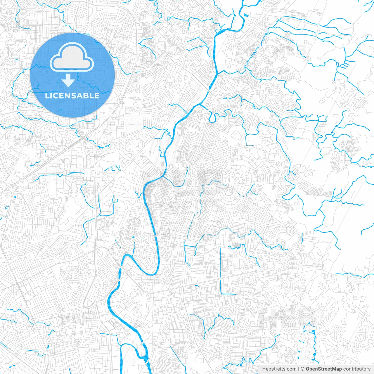 Marikina, Philippines PDF vector map with water in focus