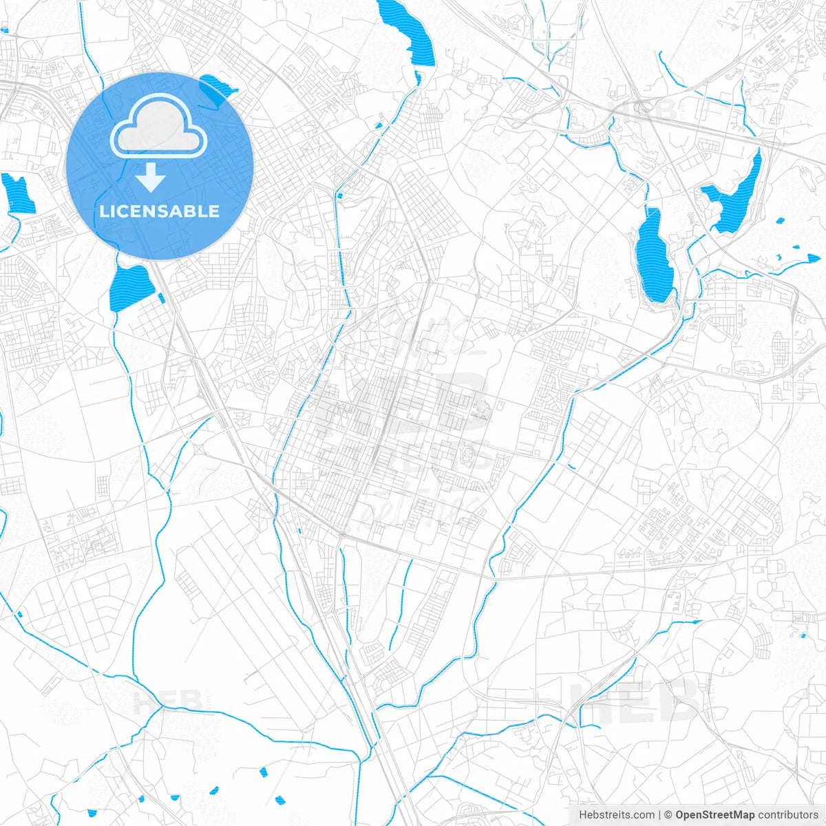 Suwon, South Korea PDF vector map with water in focus