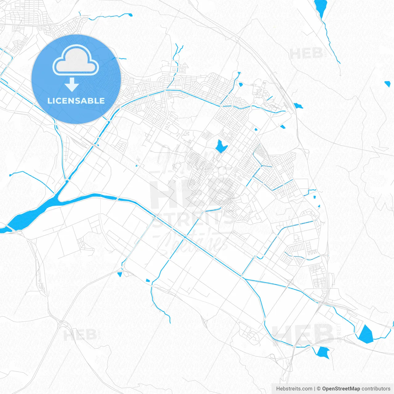 Changwon, South Korea PDF vector map with water in focus