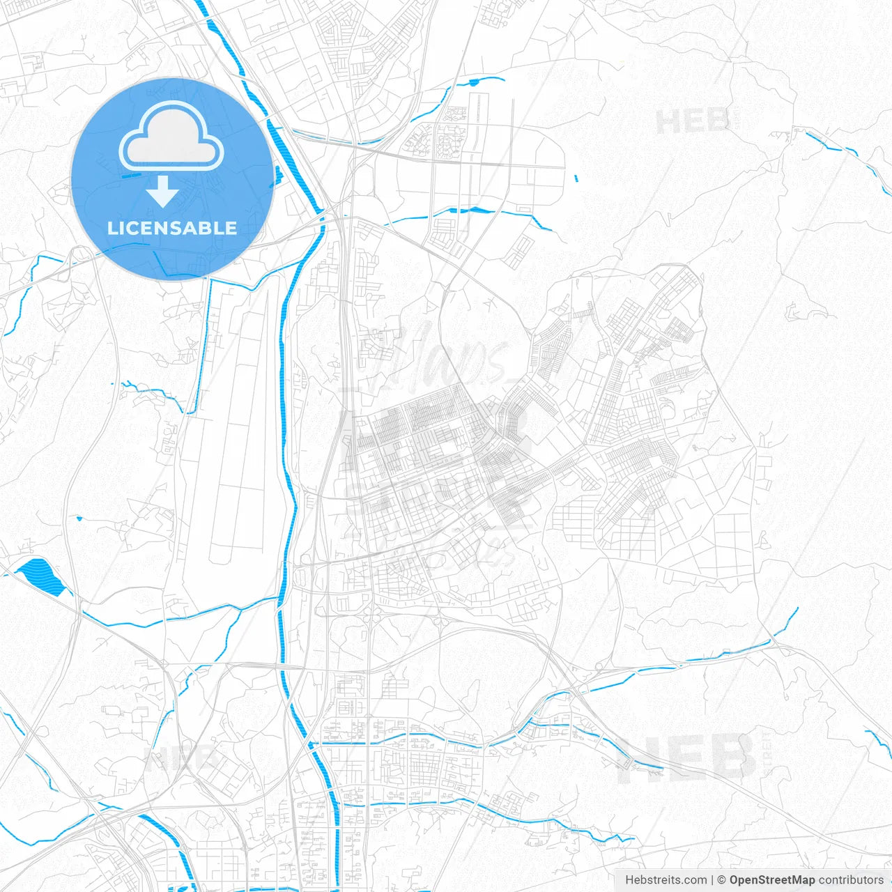 Seongnam, South Korea PDF vector map with water in focus