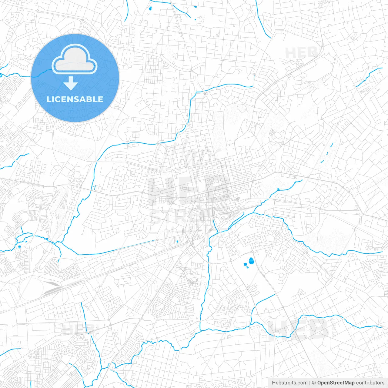 Harare, Zimbabwe PDF vector map with water in focus