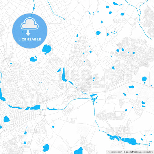 Benoni, South Africa PDF vector map with water in focus