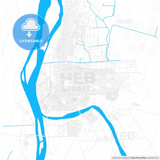 Atbara, Sudan PDF vector map with water in focus