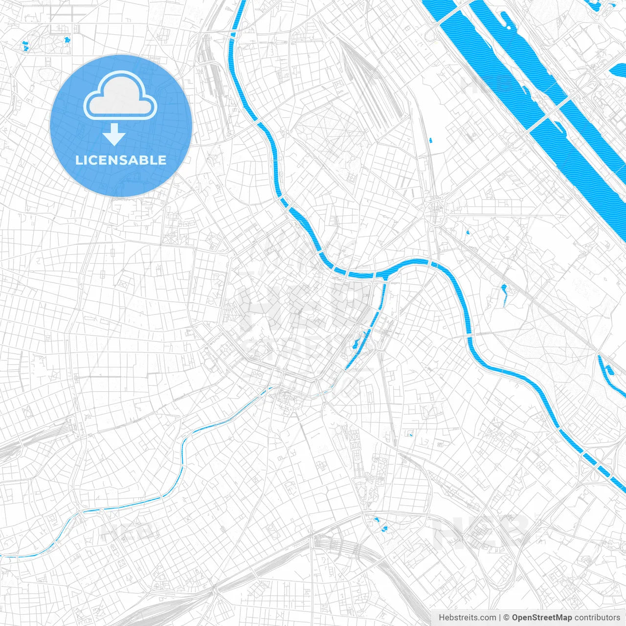 Vienna, Austria PDF vector map with water in focus