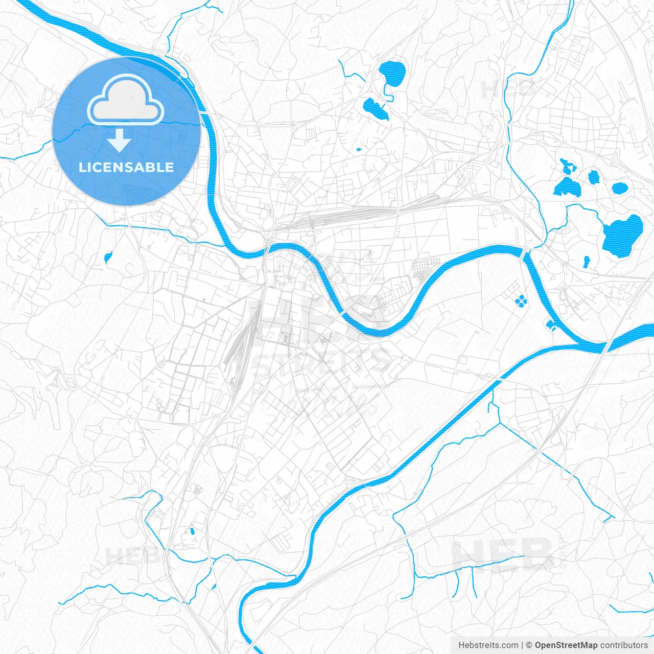 Villach, Austria PDF vector map with water in focus