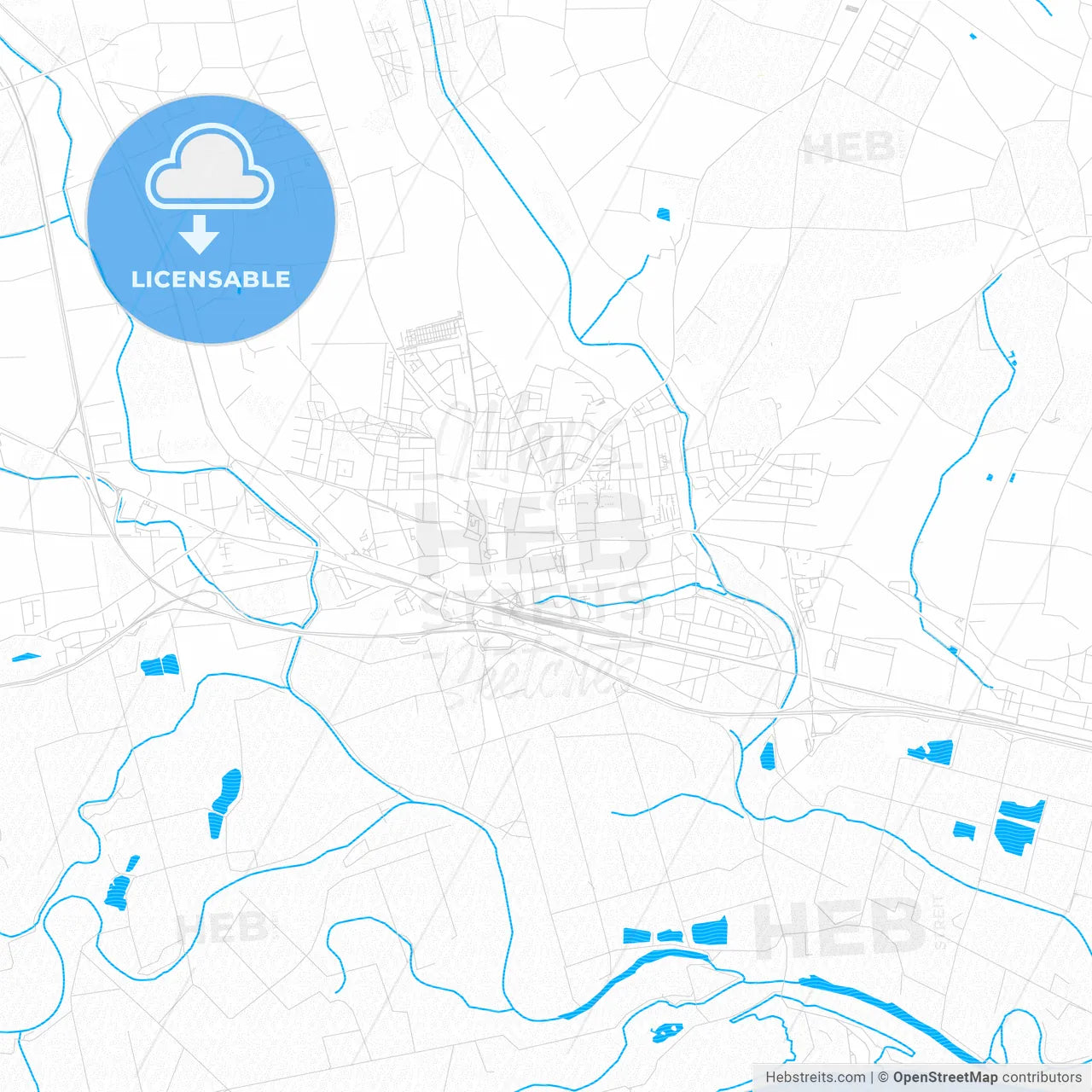 Stockerau, Austria PDF vector map with water in focus