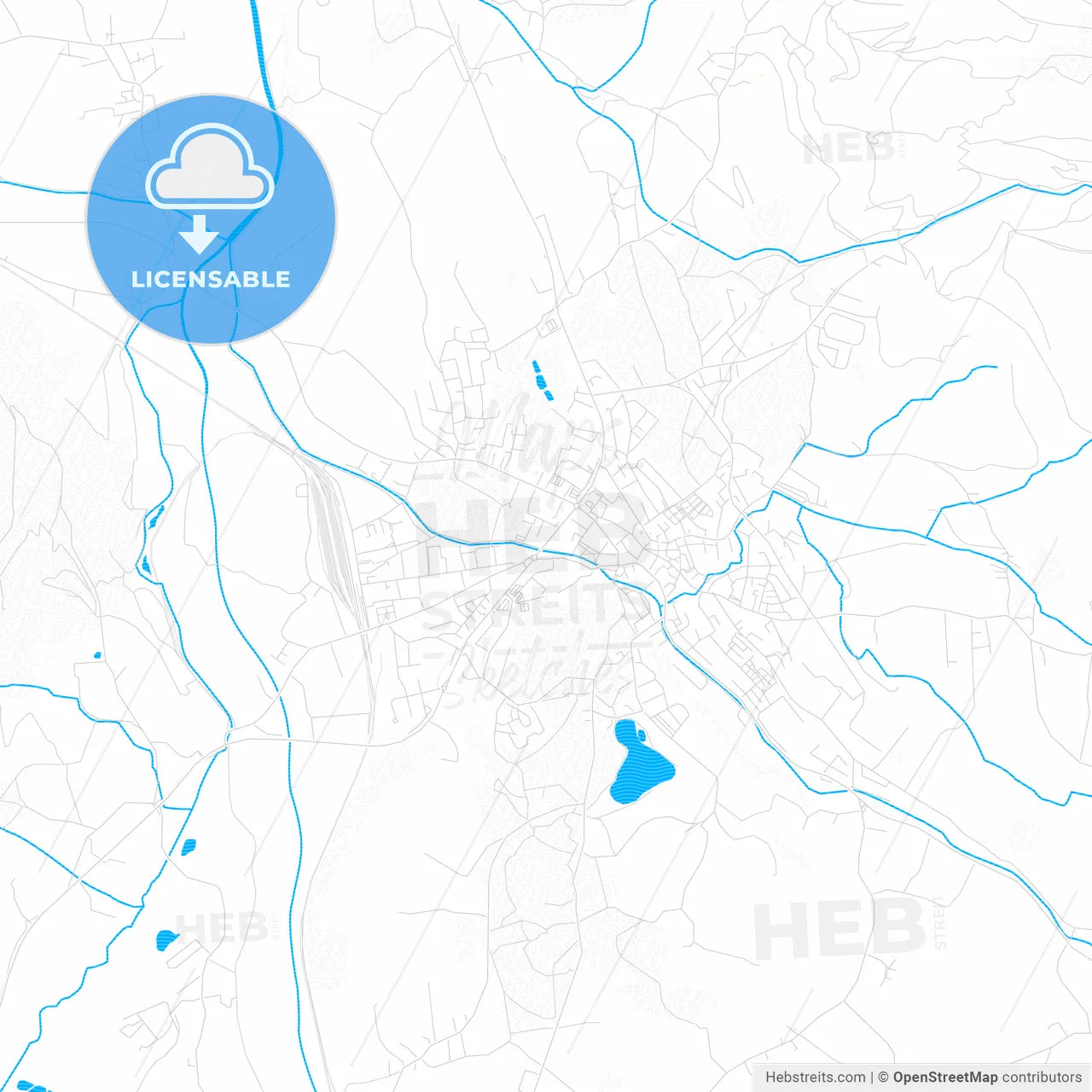Saalfelden, Austria PDF vector map with water in focus