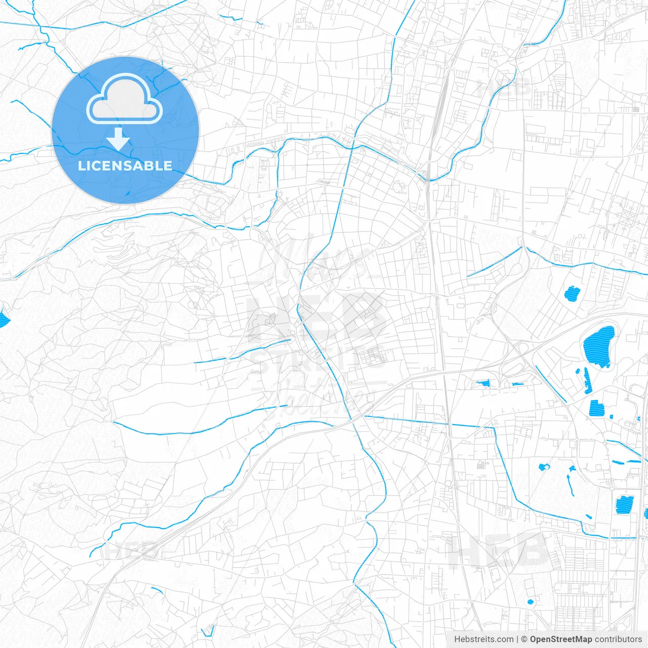 Perchtoldsdorf, Austria PDF vector map with water in focus