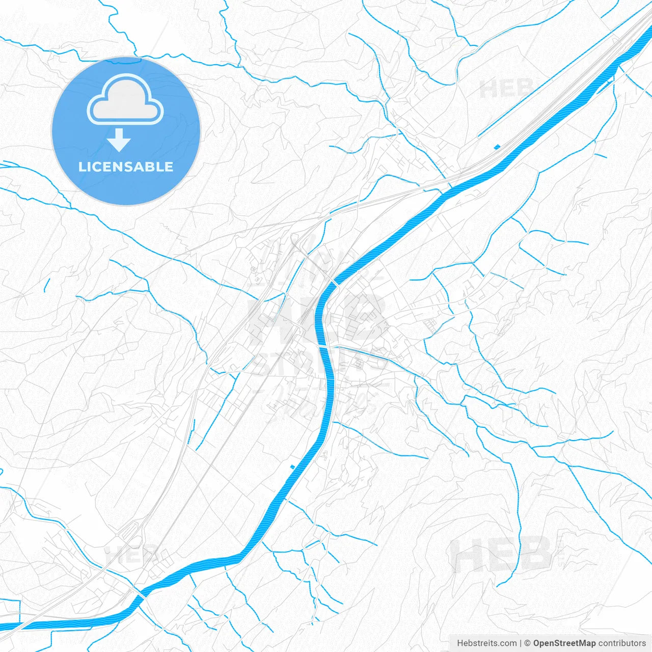 Schwaz, Austria PDF vector map with water in focus