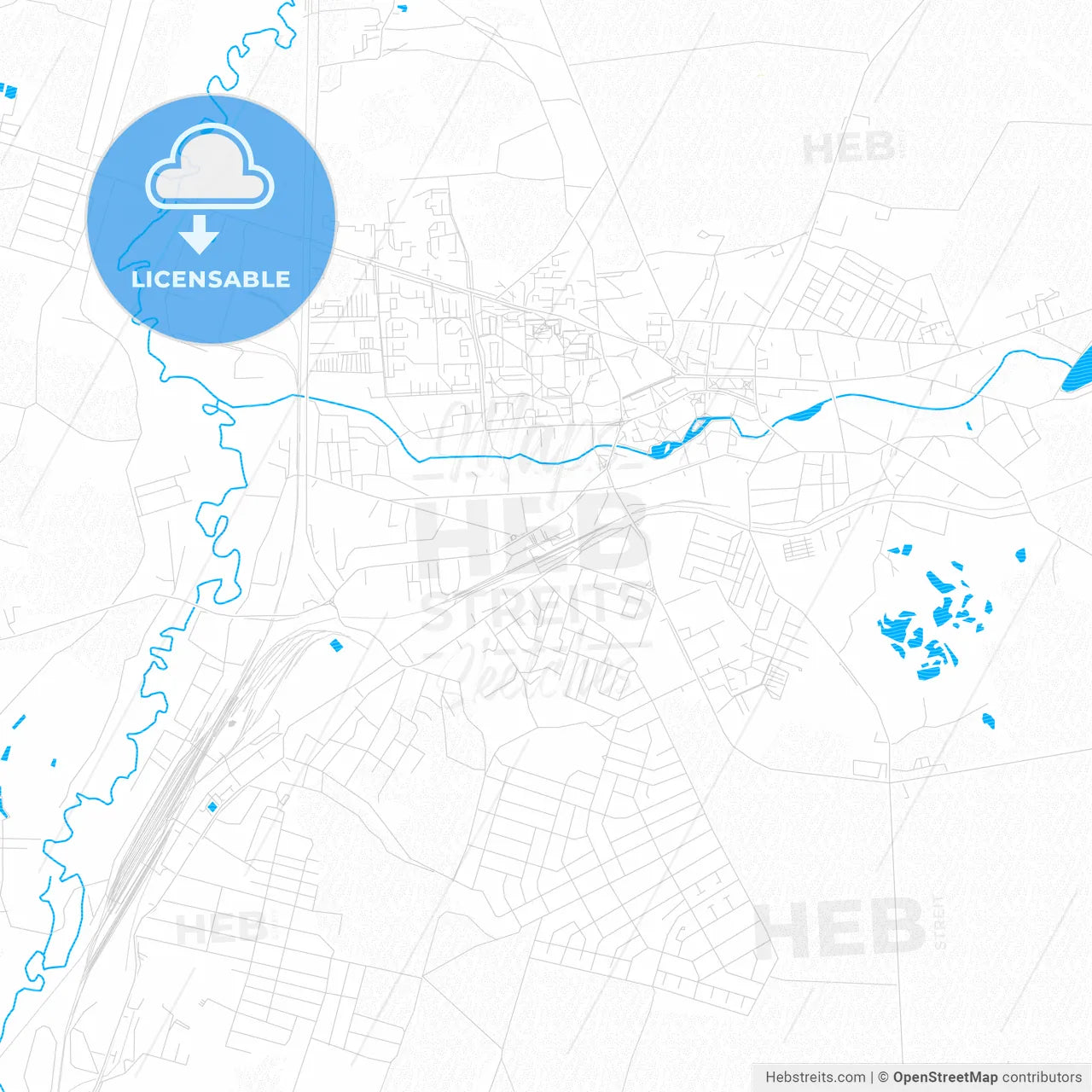 Vawkavysk, Belarus PDF vector map with water in focus
