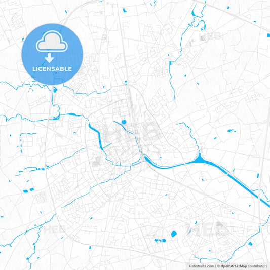 Roeselare, Belgium PDF vector map with water in focus