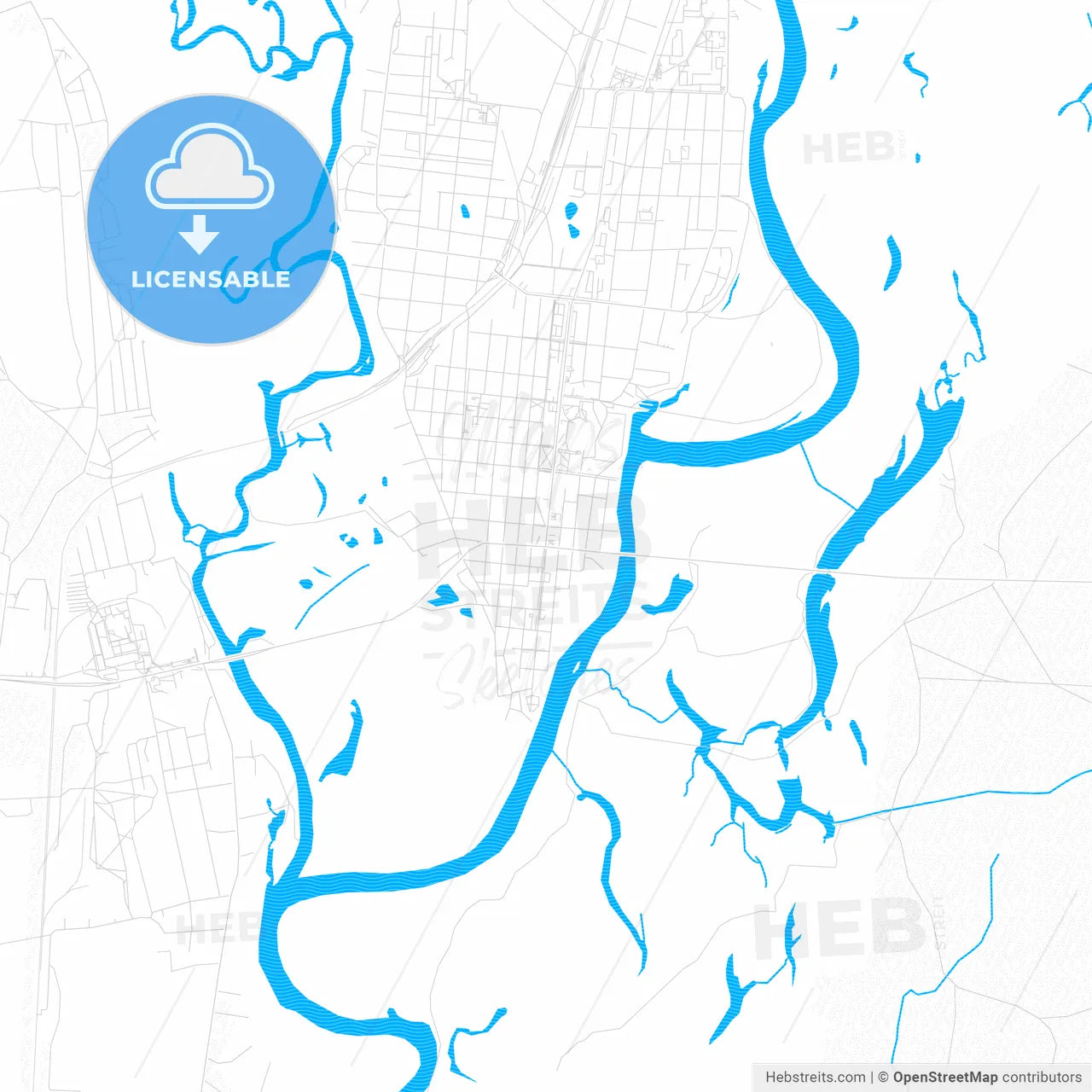 Rahachow, Belarus PDF vector map with water in focus