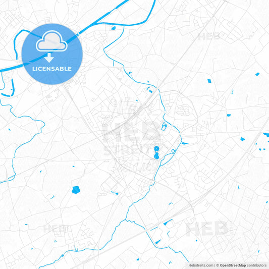 Waregem, Belgium PDF vector map with water in focus