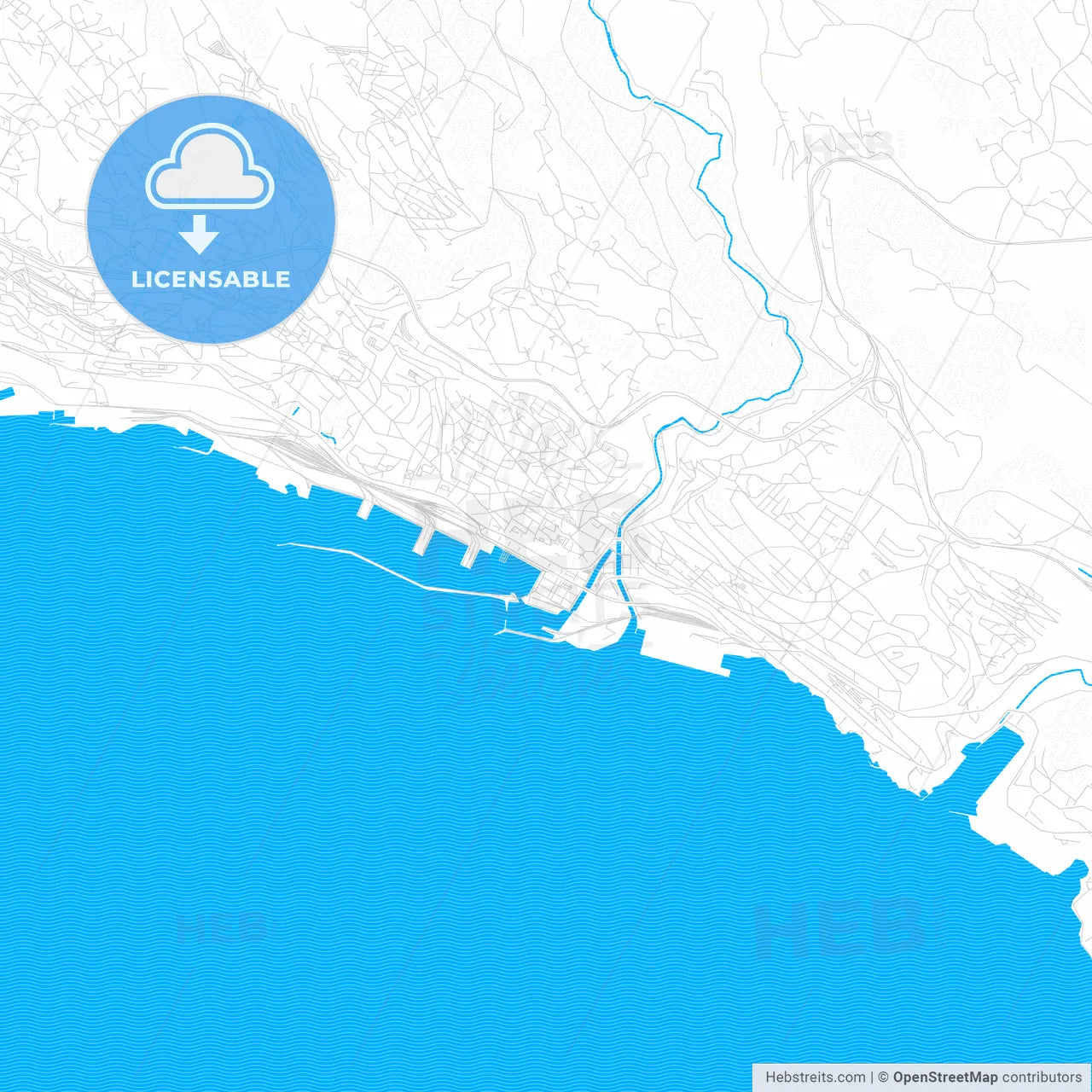 Rijeka, Croatia PDF vector map with water in focus