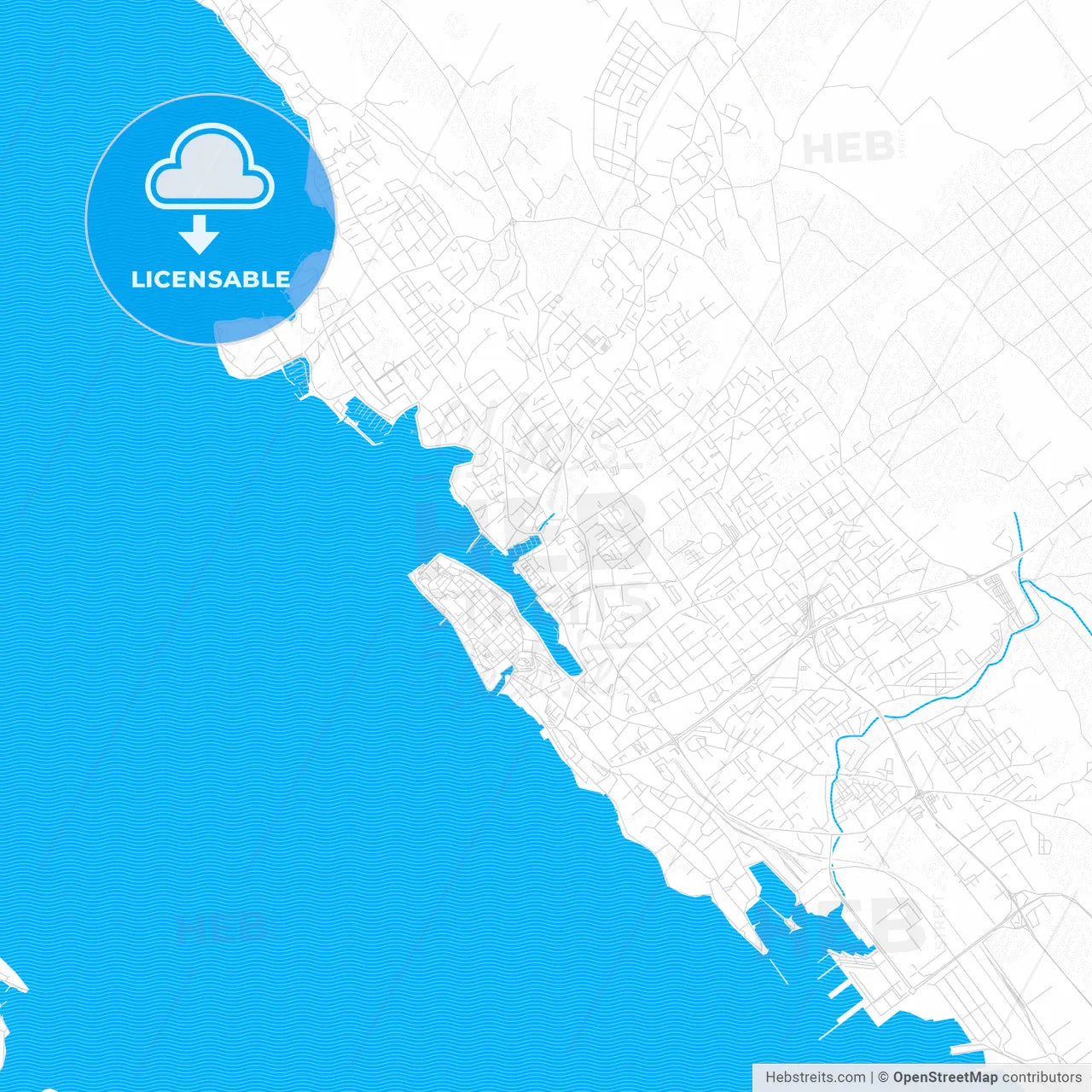 Zadar, Croatia PDF vector map with water in focus
