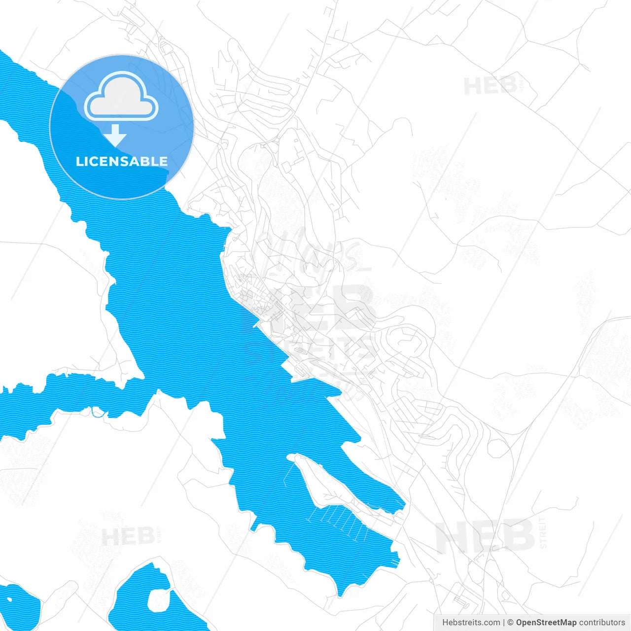 Šibenik, Croatia PDF vector map with water in focus
