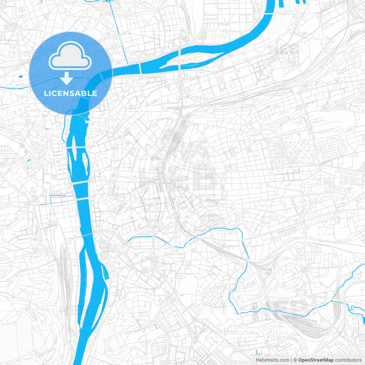 Prague, Czechia PDF vector map with water in focus