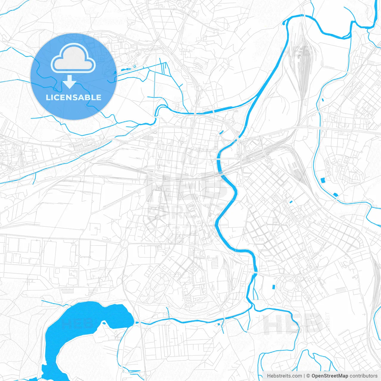 Plzeň, Czechia PDF vector map with water in focus