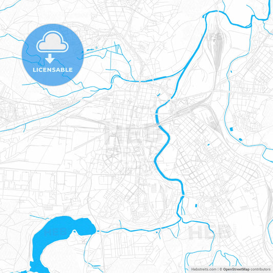 Plzeň, Czechia PDF vector map with water in focus
