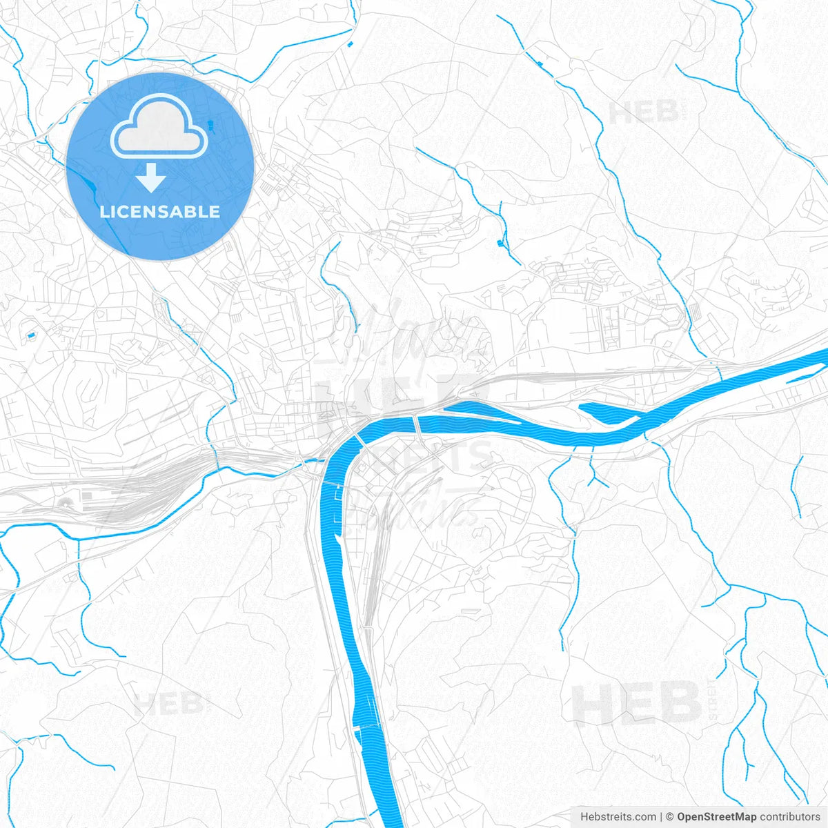 Ústí nad Labem, Czechia PDF vector map with water in focus