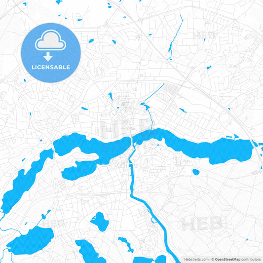 Silkeborg, Denmark PDF vector map with water in focus