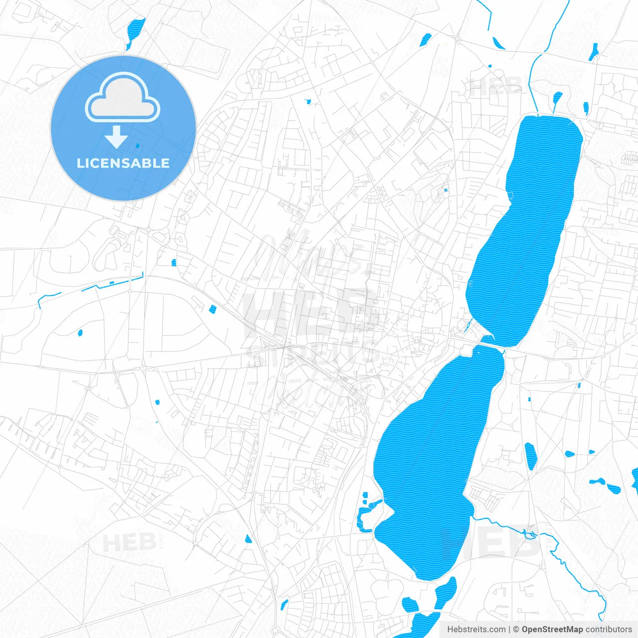 Viborg, Denmark PDF vector map with water in focus