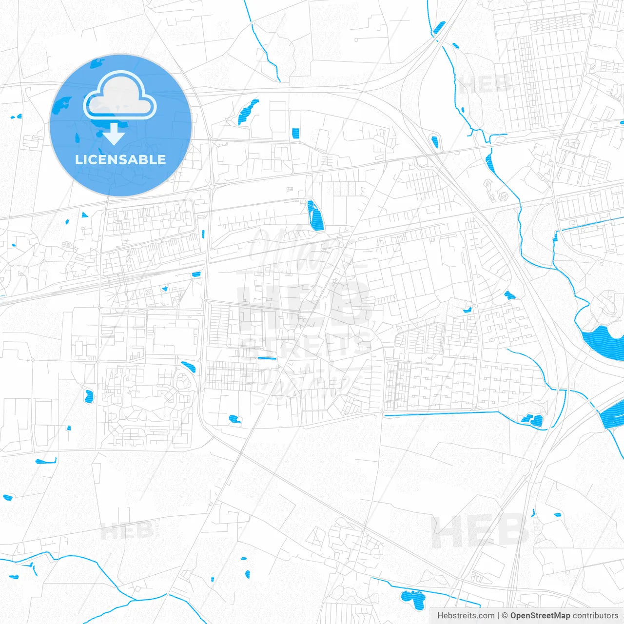 Taastrup, Denmark PDF vector map with water in focus