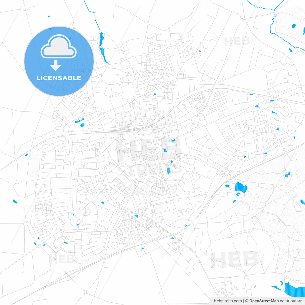 Slagelse, Denmark PDF vector map with water in focus