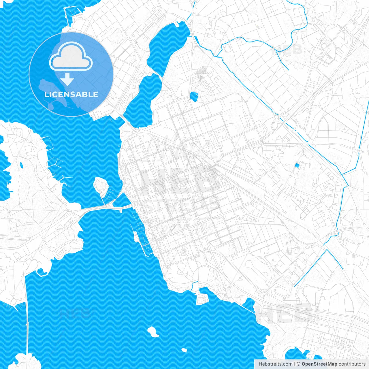 Vaasa, Finland PDF vector map with water in focus