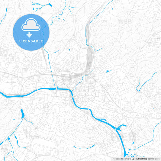 Saarbrucken, Germany PDF vector map with water in focus