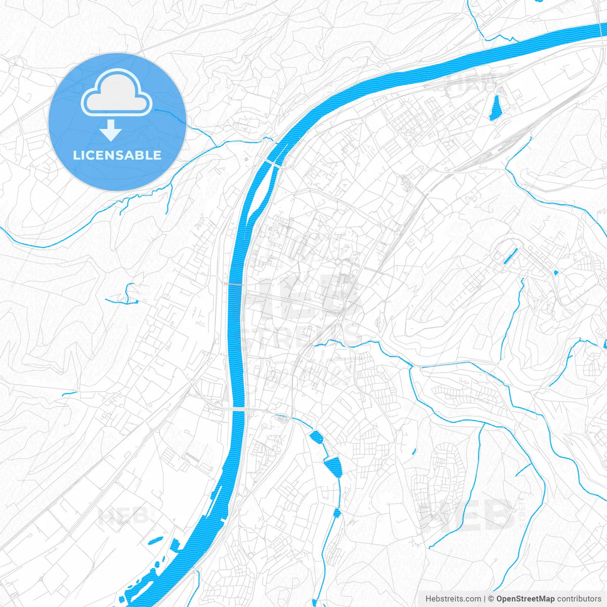 Trier, Germany PDF vector map with water in focus