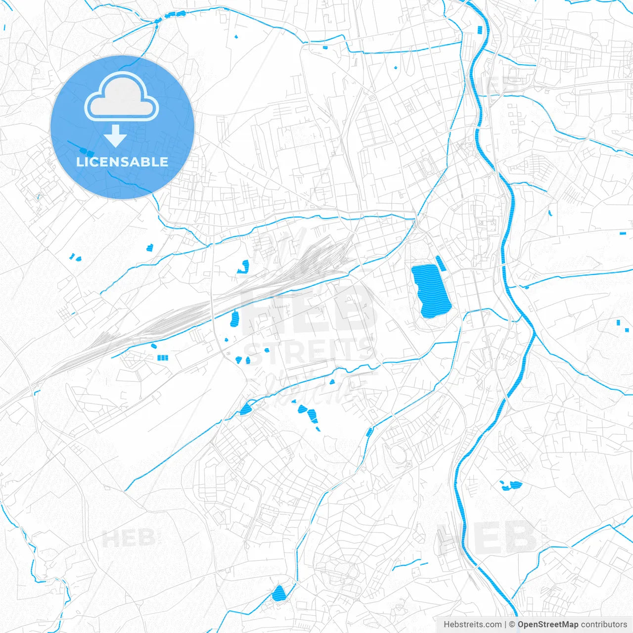 Zwickau, Germany PDF vector map with water in focus