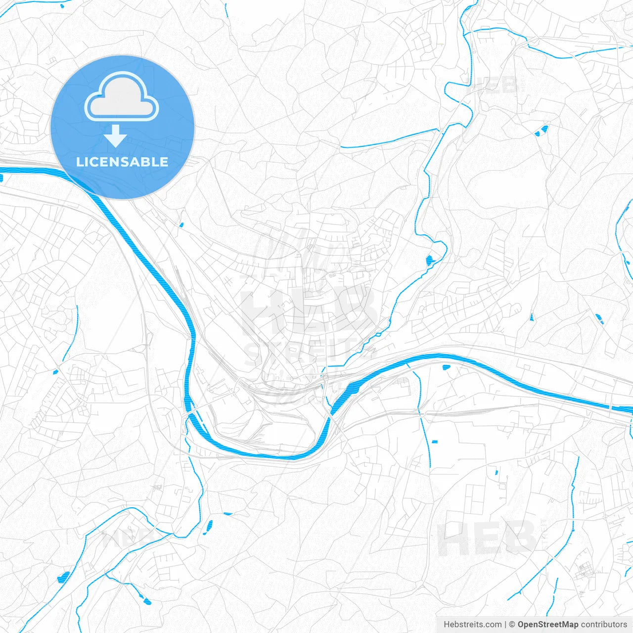 Volklingen, Germany PDF vector map with water in focus