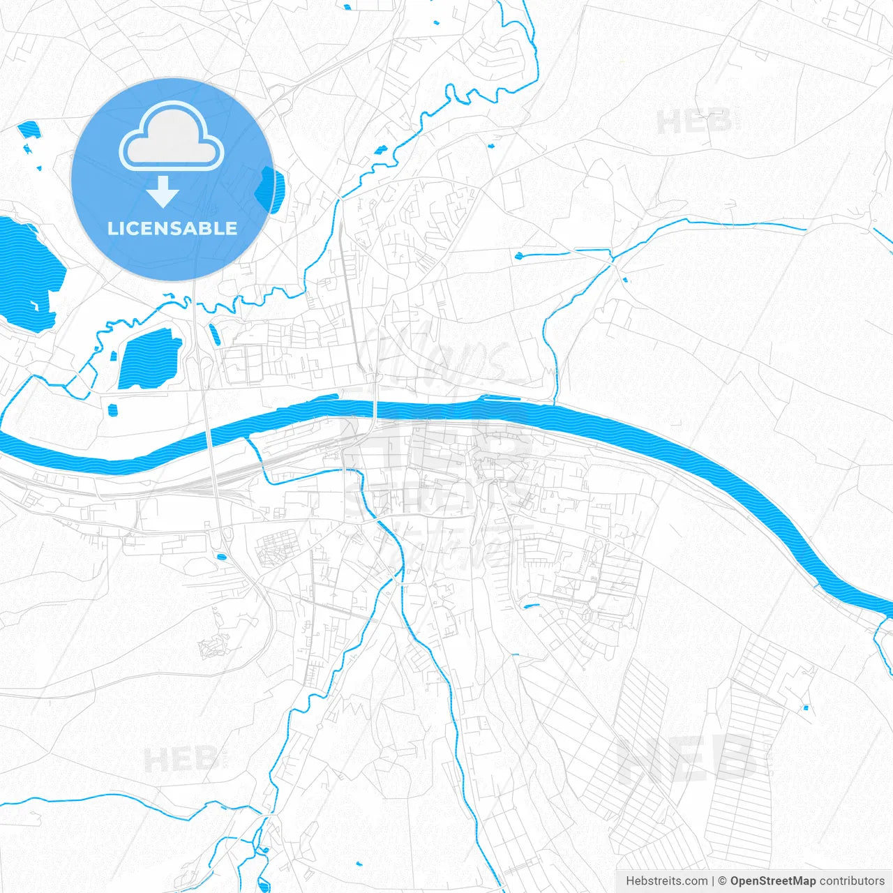 Pirna, Germany PDF vector map with water in focus