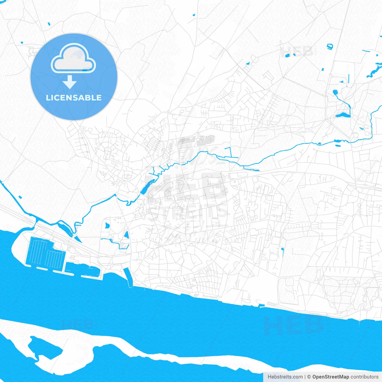 Wedel, Germany PDF vector map with water in focus