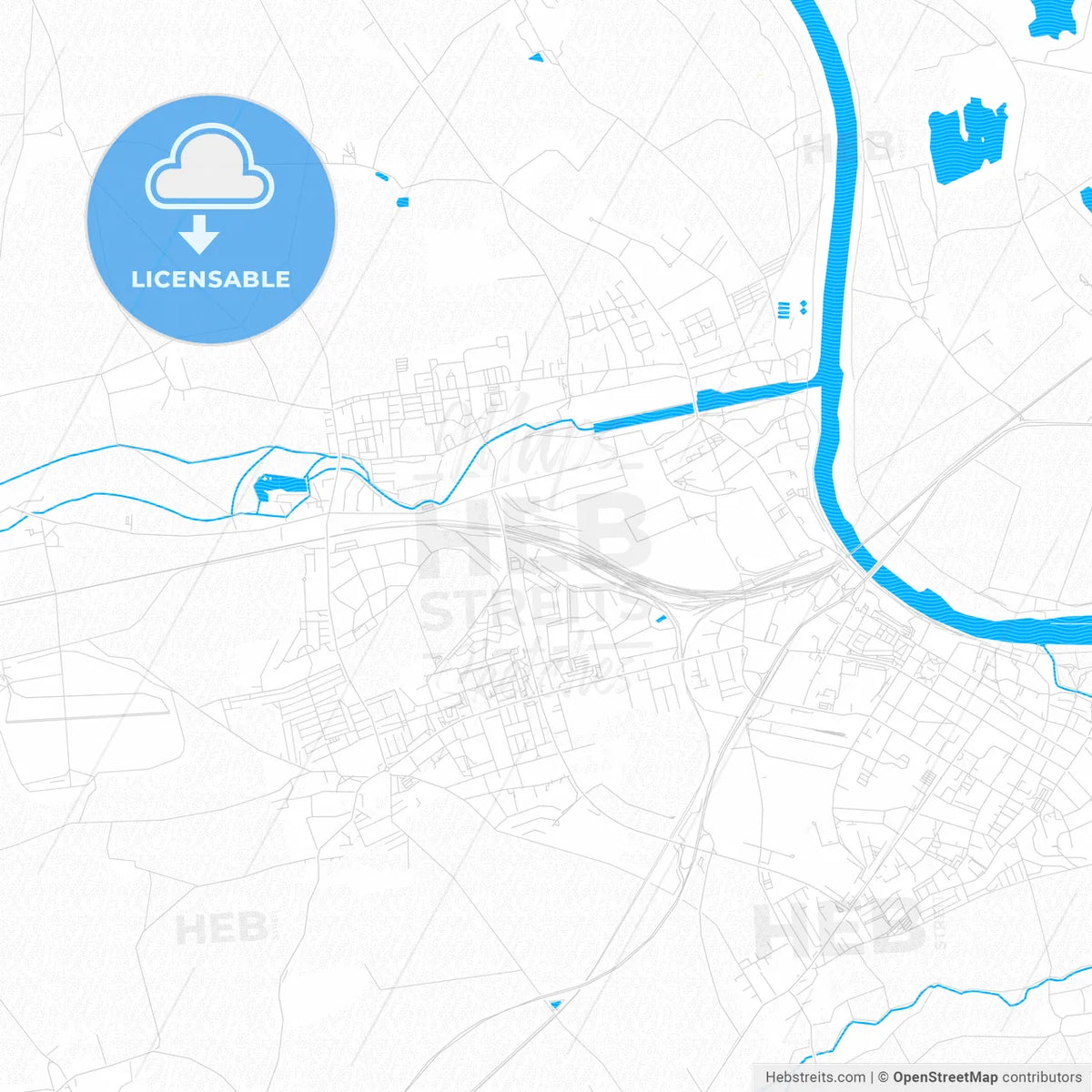 Riesa, Germany PDF vector map with water in focus
