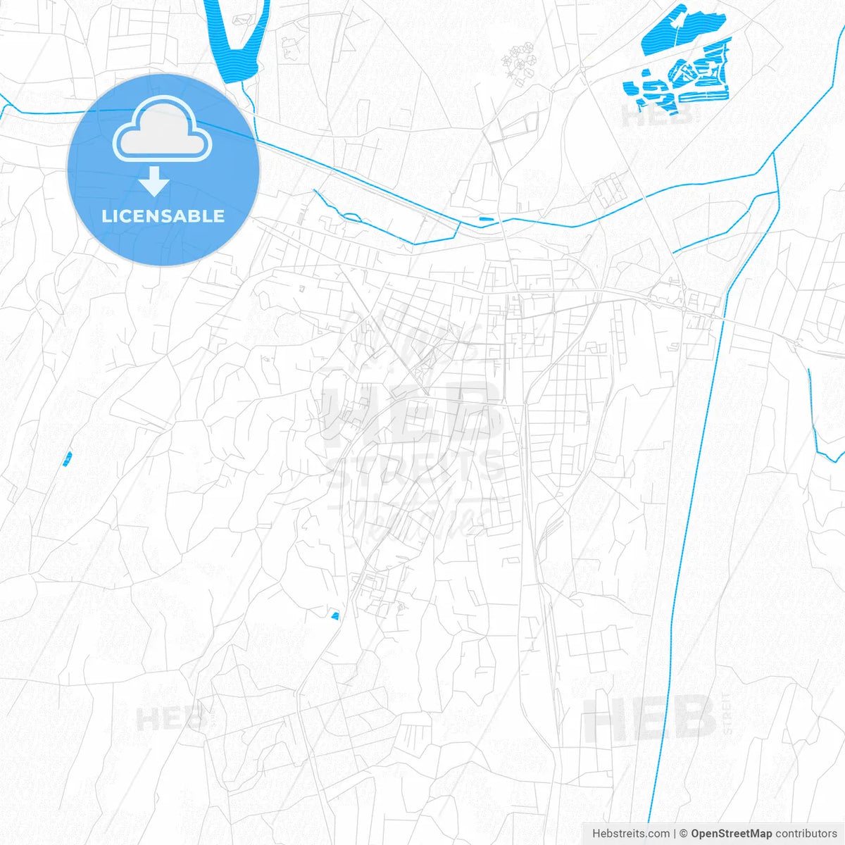 Zalaegerszeg, Hungary PDF vector map with water in focus