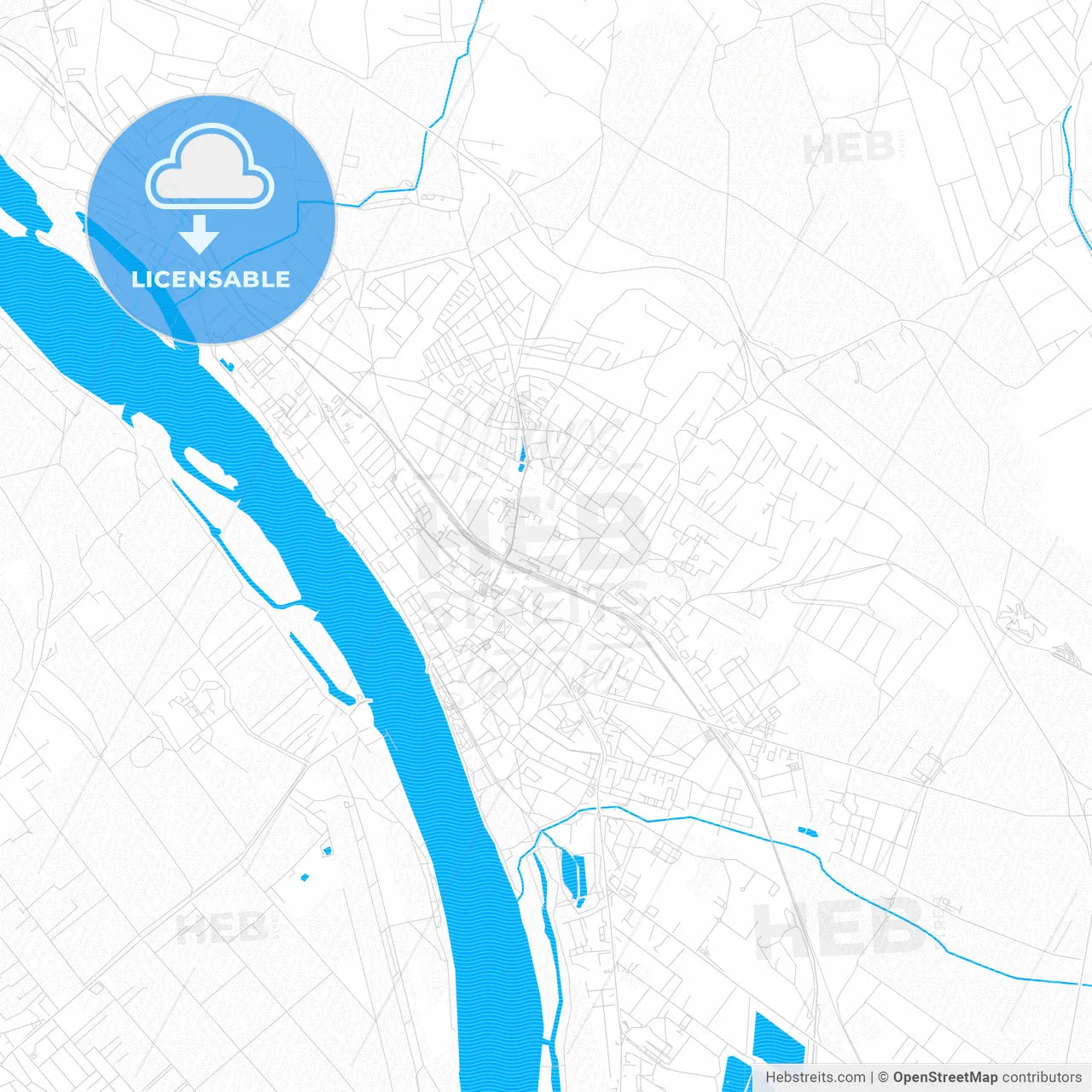 Vác, Hungary PDF vector map with water in focus