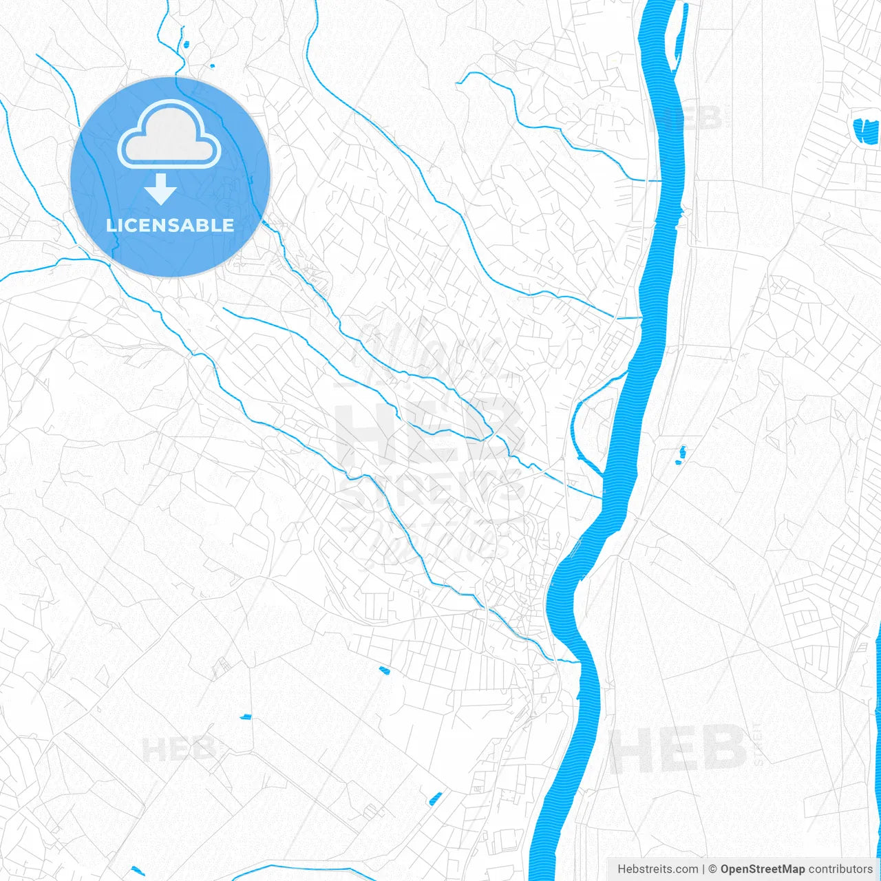 Szentendre, Hungary PDF vector map with water in focus