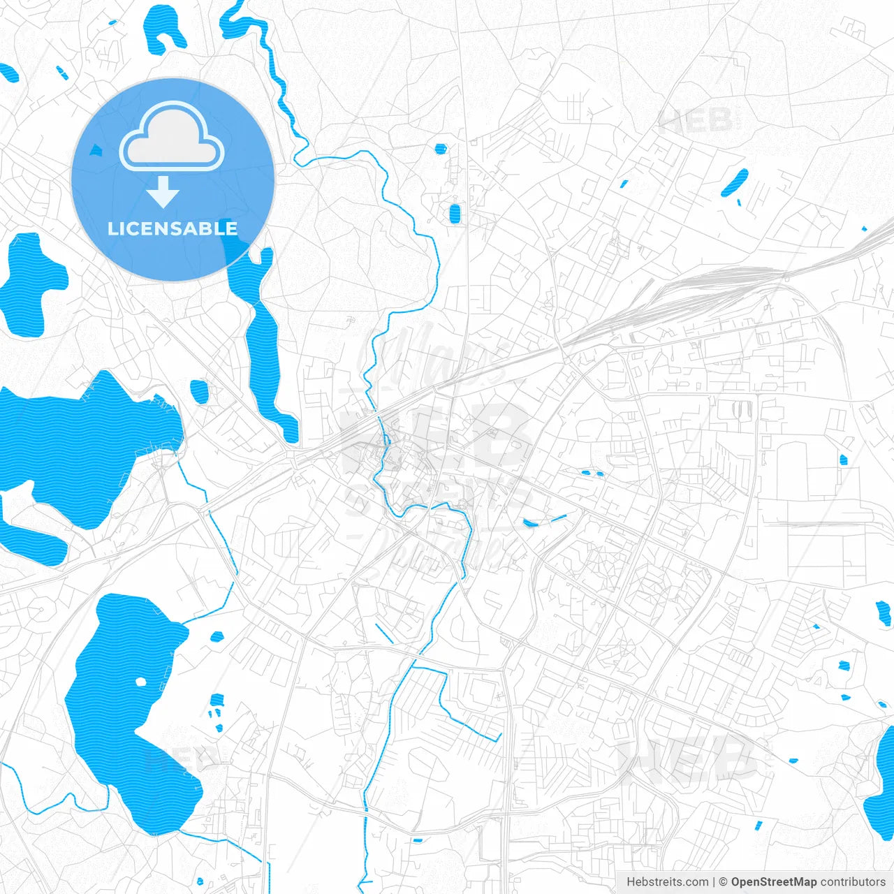 Olsztyn, Poland PDF vector map with water in focus