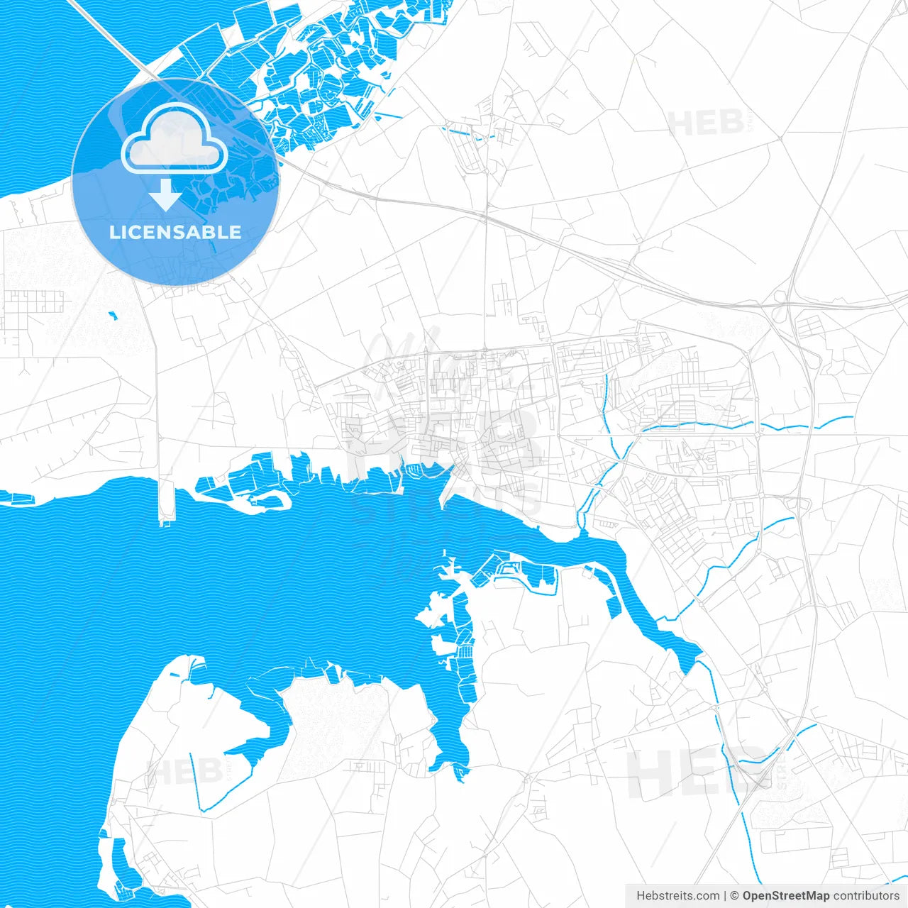 Montijo, Portugal PDF vector map with water in focus
