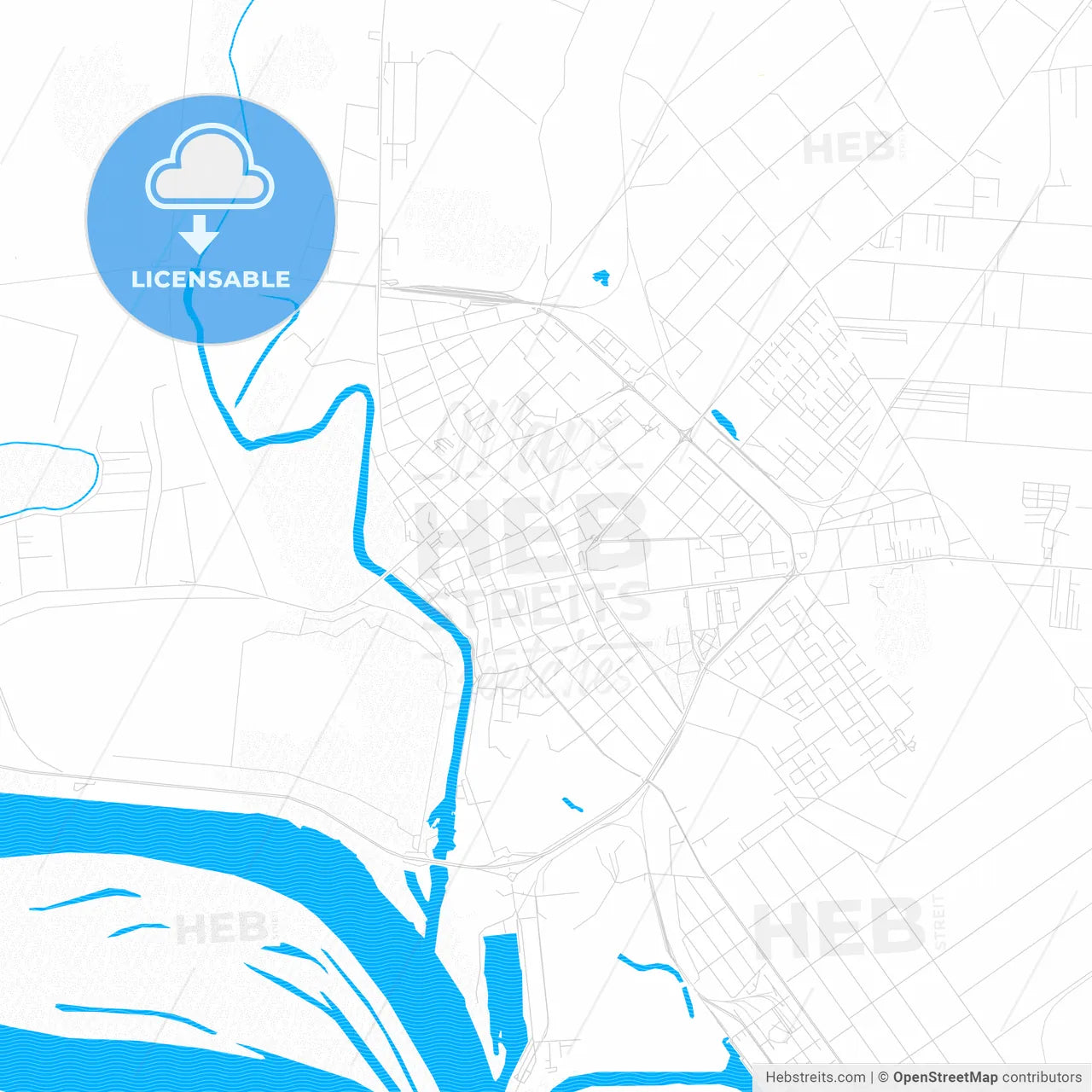 Pančevo, Serbia PDF vector map with water in focus