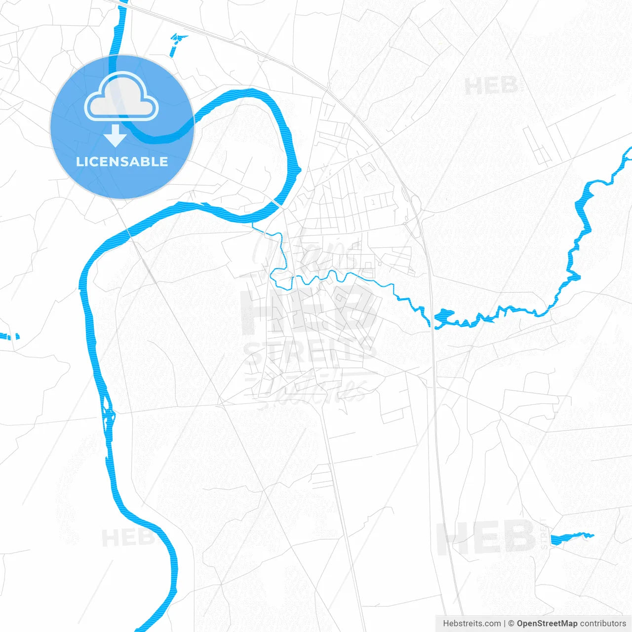 Ćuprija, Serbia PDF vector map with water in focus