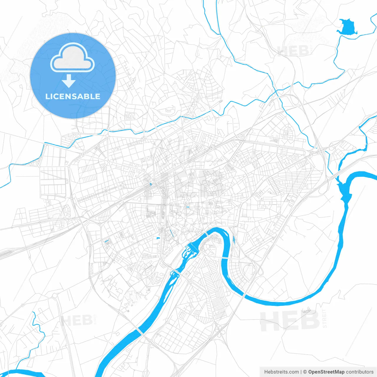 Córdoba, Spain PDF vector map with water in focus