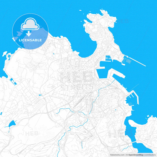 A Coruña, Spain PDF vector map with water in focus