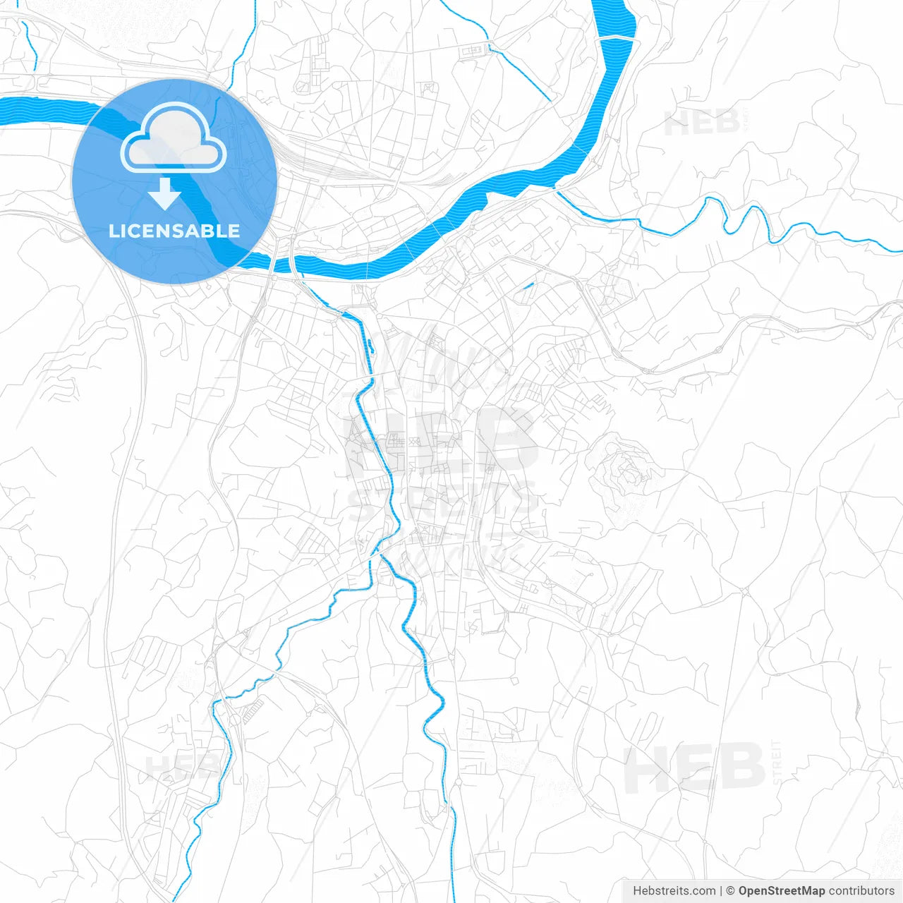 Ourense, Spain PDF vector map with water in focus
